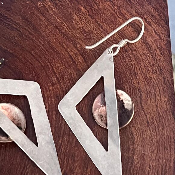 Mixed Metal Triangle Earrings Sterling Silver Copper Industrial jewelry - Picture 10 of 10
